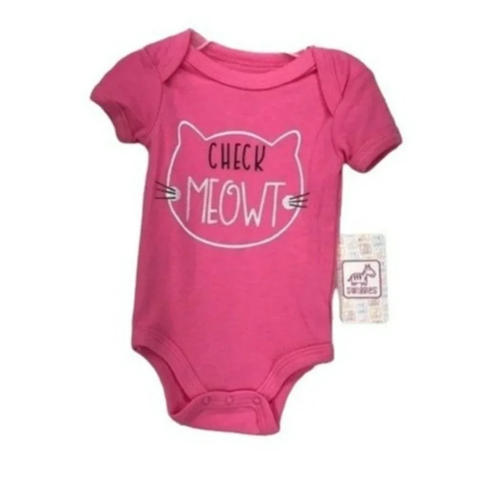 Swiggles Check Meowt Pink Girls Cat‎ Bodysuit 6-9 Months
